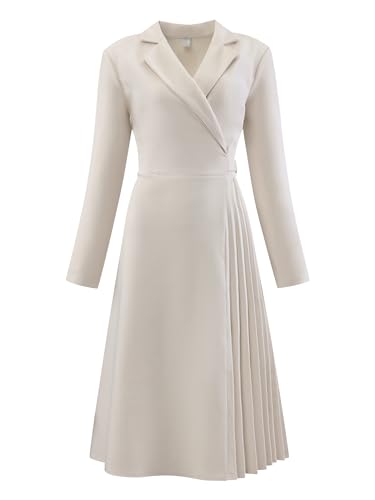 Image of Hobemty Women's Wrap Dress A-Line Pleated Midi Long Sleeve Dresses