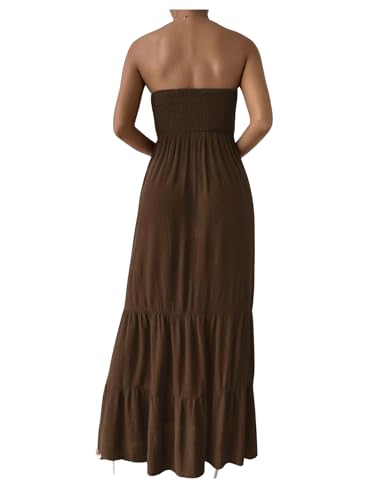 SOLY HUX Women's Strapless Tube Maxi Dress Shirred Sleeveless A Line Ruffle Hem Flowy Long Dresses Sundress2