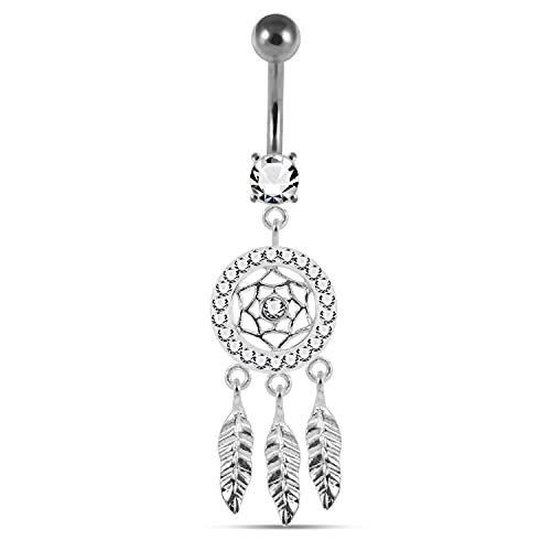 Clear Multi Crystal Stone Mini Dream Catcher 925 Sterling Silver Belly Button Piercing Ring Jewelry #TOP17