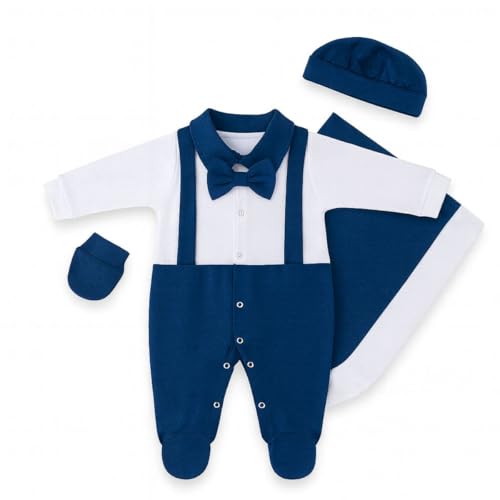 Saída Maternidade Menino Heitor Kit 4 Peças Roupas de Bebê (Azul, RN)