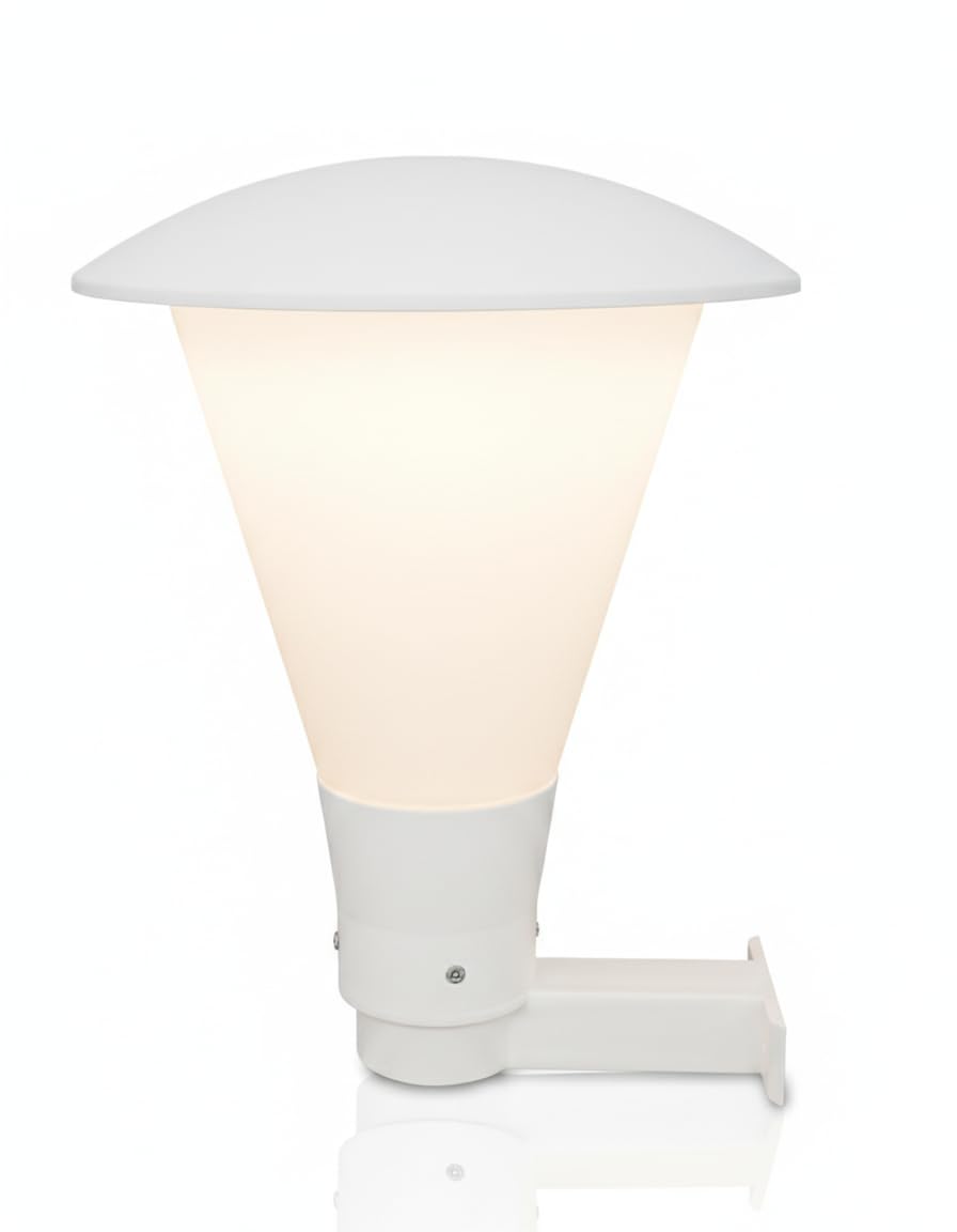 Lampione Testa Palo Ø 60mm Made in Italy, Attacco E27 IP65, Anti-Corrosione Ideale per Zone di Mare, Lanterna da Giardino in Policarbonato, Bianco/Trasparente (Lampadina Esclusa)