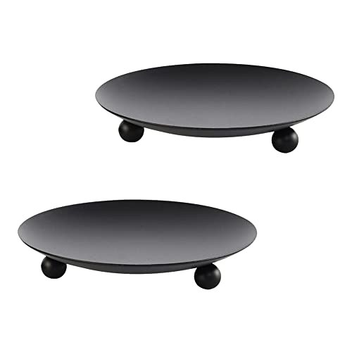 2Pcs Black Iron Plate Candle Holder, Candle Trays,Pedestal Candle Stand For Wax Candles, Incense Cones, Spa, Weddings #TOP3