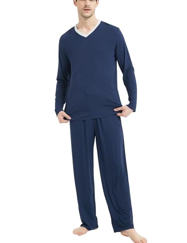 GYS Men's Bamboo Viscose Pajamas Set Lightweight Sleepwear Long-Sleeved Sleep Shirt and Long Pants Pjs Lounge Sets3