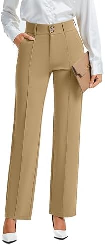 FUNYYZO Dress Pants Women's Stretchy Straight Leg Button Slacks T...