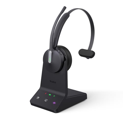 Yealink WH64 DECT & Bluetooth Mono UC Wireless Headset, 606ft Long Range Work Headphones, 3X Noise Cancelling Mic, 26H Calls,Ringtone, Office Single On Ear Headsets (Desk Phone,Laptop,PC,Cellphone)