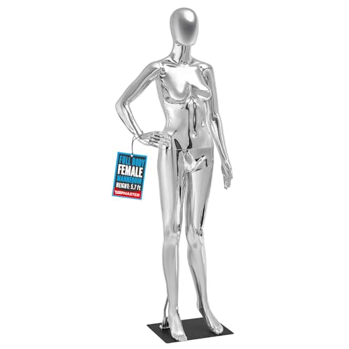 Female Mannequin - Premium Quality Construction, Detailed Dimensions for Realistic Proportions, Sturdy, Durable, and Secure, Versatile Display for Various Clothing Styles, Silver