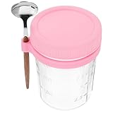 DOITOOL Tarro de Vidrio para Avena con Tapa y Cuchara Recipiente Portátil Hermético para Overnight Oats Yogur y Batidos Capacidad Flamenco para Viaje y Hogar