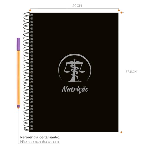 Caderno Universitário Espiral 10 Matérias Profissões Nutrição (Preto e Prata)