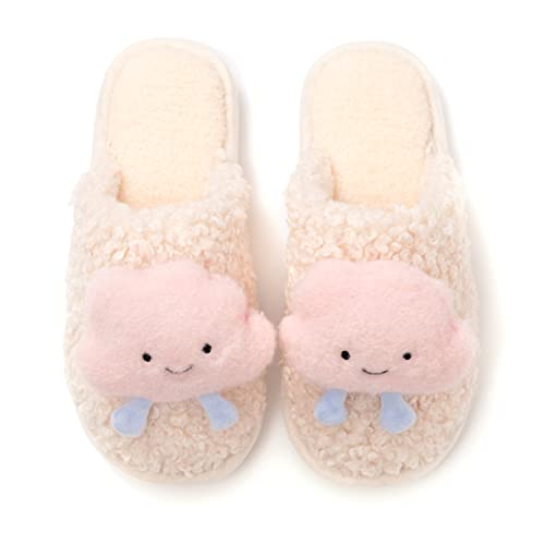 Cute Cloud Womens Slippers Curly Fur Slippers Home Indoor Slippers Plush Cartoon Slippers House Shoes for Women