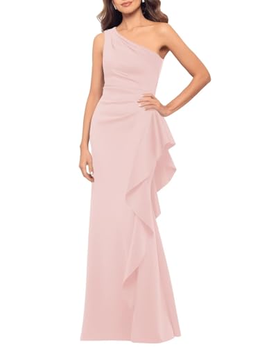 Satin Mother of The Bride Dresses One Shoulder Ruffle Formal Dress for Women 2025