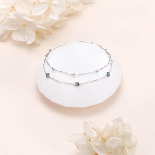 Image of Flyow Anklet for Women S925 Sterling Silver Adjustable Foot Beaded Heart Charm Ankle Bracelet Anklets Jewelry