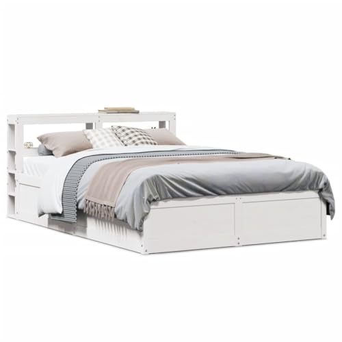 Brokky Estructura de Cama con cabecero Estructura Cama Bed Frame Cama con cabecero somier Madera Pino Blanco 135x190 cm - 3306358