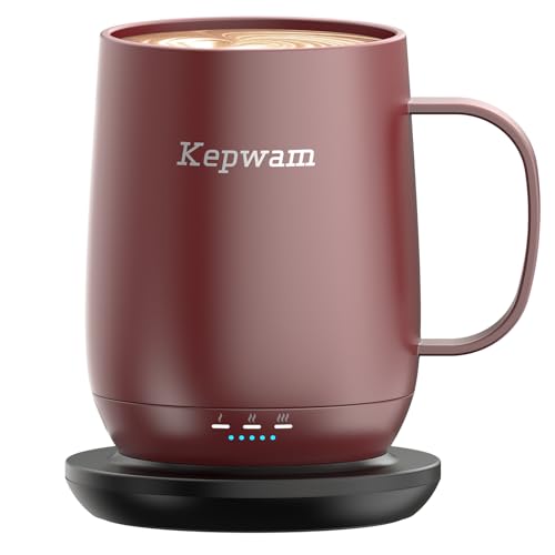 Kepwam Self Heating Coffee Mug T2, 16oz Smart Heated Coffee Mug, 150 Min Battery Life - Hot up to 149℉ Temperature Control Coffee Mug Warmer, Gifts for Dad Mom (No APP)