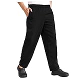 PartyKindom Atmungsaktive Kochhose für Herren Langlebiges Baumwollmaterial Schwarz für Restaurant und Hotel Ölbeständig und Leicht Waschbar