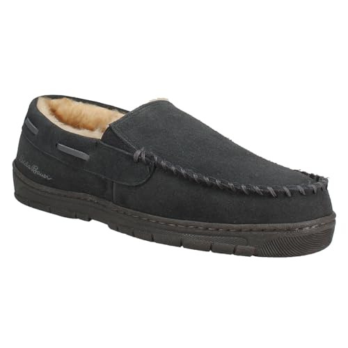 Eddie Bauer Men's Suede Slippers Memory Foam Heated Slippers for Men with Faux Fur Lining