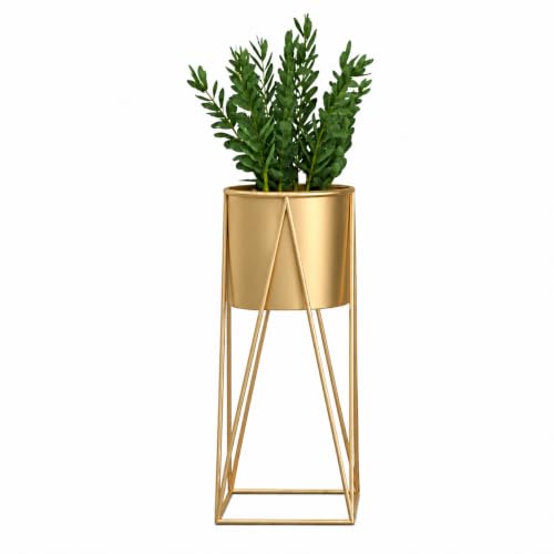 Image of LIBAN Modern, Stylish Metal Planter with Stand for Indoor & Outdoor Plants | Tall Plant Pot for Living Room, Balcony, Garden | Decorative Floor Flower Pot (Set of 1) (Gold)