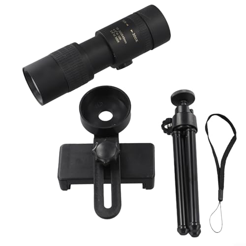 Fauhapyway Telescopio monocular portátil con zoom 10-300X, lente HD con trípode de montaje para teléfono, para observación de aves, camping, senderismo (traje)