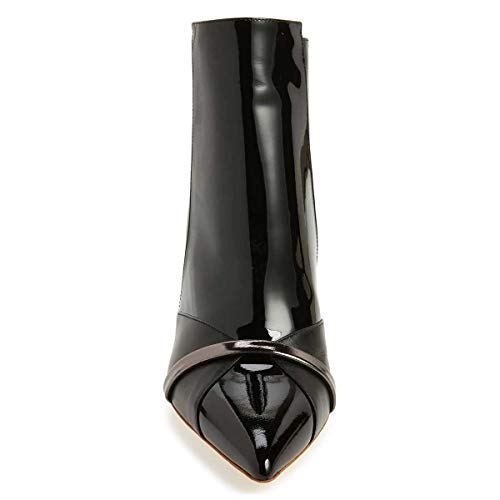 FSJ Women Glossy Mid Heel Ankle Boots Pointed Toe Bootie Chelsea Zipper Fall Fashion Winter Shoe Size 4-15 US4