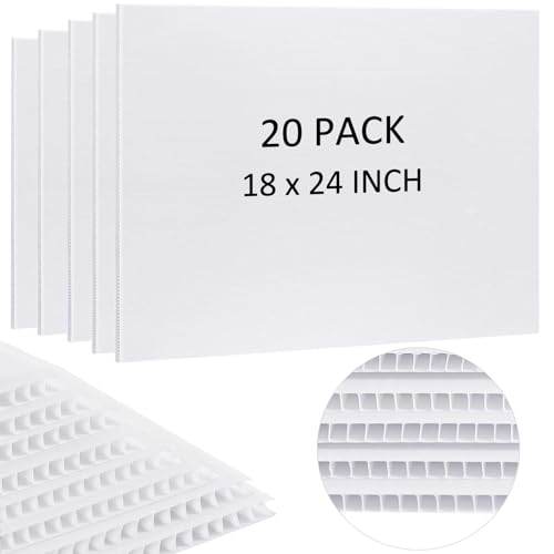 Image of Patelai 20 Pcs 18 x 24 Inches Corrugated Plastic Sheet Corrugated Poster Board 4mm Thick Waterproof Blank Board Sheets Plastic Yard Sign for Garage Estate Sale, Rent, Indoor, Outdoor, Birthday (White)