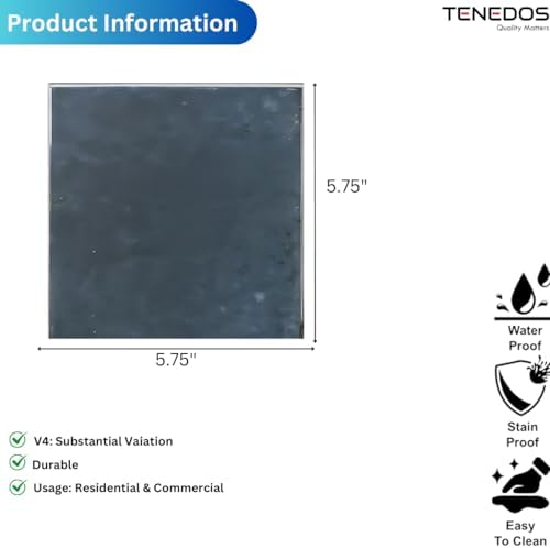 USCT Orleans Blue 6x6 Glazed Artisanal Porcelain Tile – for Kitchen Backsplash, Bathroom Wall, Fireplace, Pool & Accent Areas – 10.27 Sqft Box (44 Pieces)