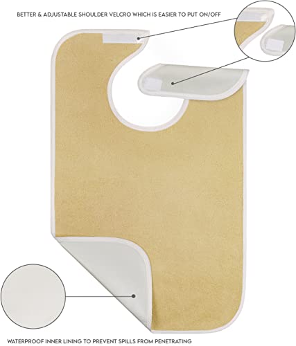 Utopia Towels 3 Pack Premium Unisex Adult Bibs for Elderly Women Men, Waterproof Bib for Eating, Adjustable and Washable (Beige)