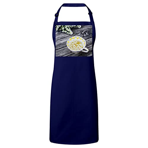 Tablier cuisine premium navy Fabulous grand modèle réglable lavable motif fleurs marguerites