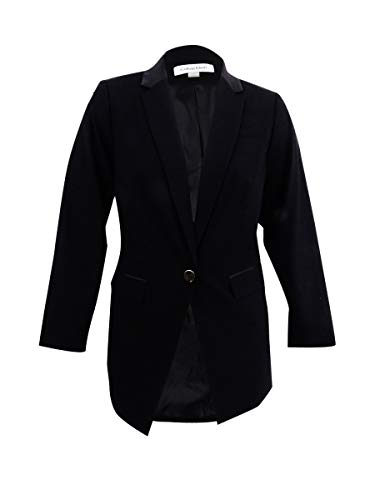 Calvin Klein Womens Plus Satin Business One-Button Blazer Black 24W