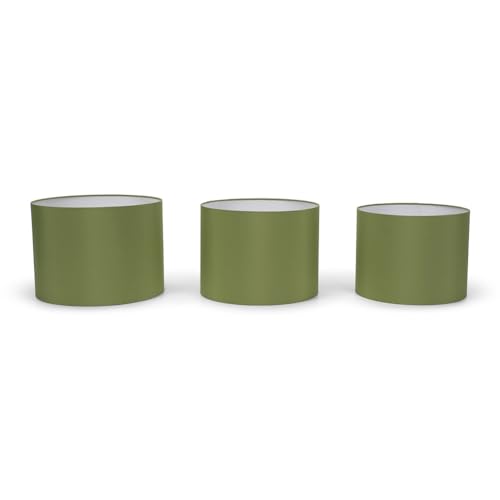 ValueLights | Set of 3 Small Medium Large Easy Fit Ceiling Light Shades Nesting Fabric Drum Lampshades - Olive Green - LED Bulbs Included | Shades & Home Improvements Essential | 30cm Shade Width - Image 4