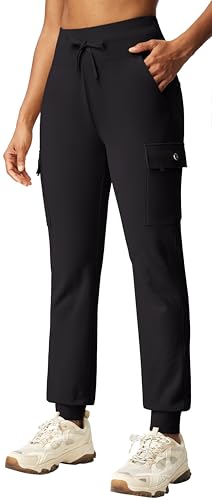 IUGA Water Resistant Fleece Lined Joggers High Waist Cargo Sweatpants for Women Thermal Running Hiking Pants with Pockets Black