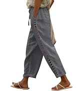 Puimentiua Women's Tapered Cotton Linen Drawstring Pants with Pockets