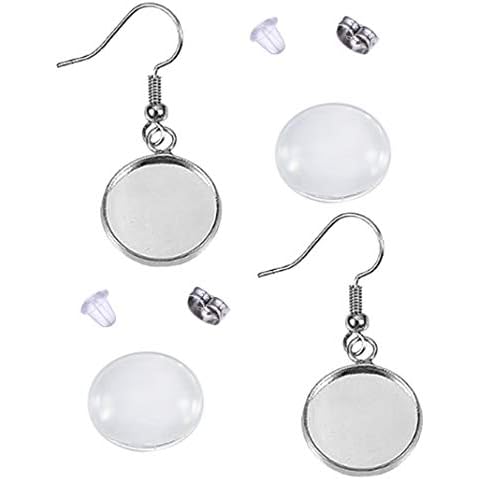 20 Pcs Earring Wire Hooks with 12mm Cabochon Settings,20 Pcs Glass Cabochons,40 Pcs Earring Backs,DIY Jewelry Making (Fit 12 mm Cabochons) Cover