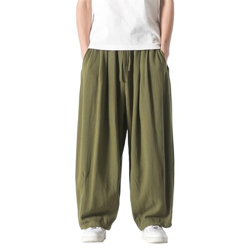 Pantalons décontractés homme coton lin coupe ample jambe droite - 3