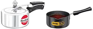 Hawkins Classic Aluminium Inner Lid Pressure Cooker, 2 Litre & Hawkins Futura Hard Anodised Saucepan, Capacity 1.5 Litre, Diameter 16 cm, Thickness 3.25 mm