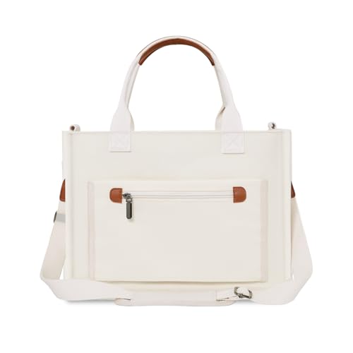 Image of FIORETTO Womens Canvas Tote Bag Purse with Individual Compartment, Zipper Top, Reinforced Bottom & Luggage Sleeve