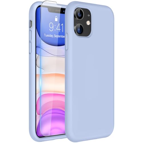 Miracase Designed for iPhone 11 Phone Case, with Screen Protector, Liquid Silicone Gel Rubber Full Body Drop Protection Shockproof Cover Phone Case for iPhone 11 6.1 inch (Clove Purple)