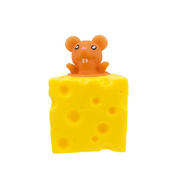Pop-Up Cute Cheese And Mouse Squishy Toy, Funny Squeeze Fidget, Cute Stress Relief Toy For Playtime Fun Office Relaxation,Light Brown