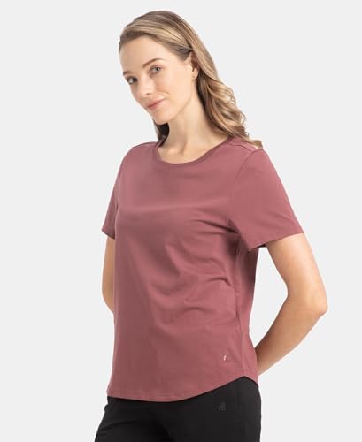 Image of Jockey AW88 Women Super Combed Cotton Rich Relaxed Fit Solid Curved Hem Styled Half Sleeve T-Shirt