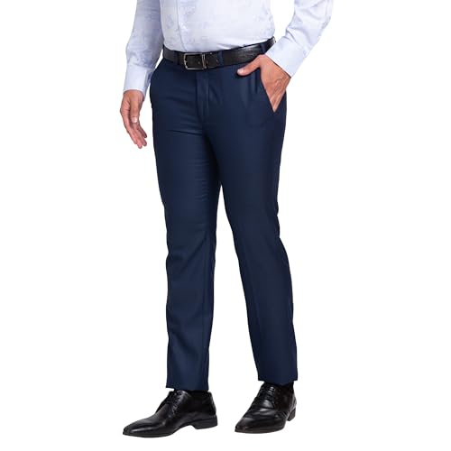 Image of Park Avenue Men's Mid Rise Solid Pattern Super Slim Fit Polyester Blend Flat Front Formal Trouser