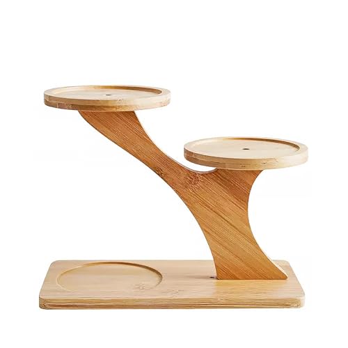 SUPRROW Confezione da 3 vasi in ceramica per piante grasse, supporto per piante grasse, supporto in legno, vassoio in bambù, decorazione in bambù per casa, ufficio, desktop, finestre