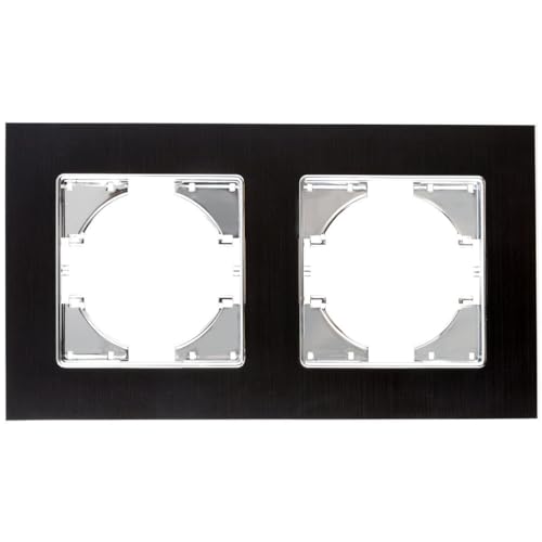 Cadre alu noir mat 2 postes horizontal haut de gamme pour intérieur