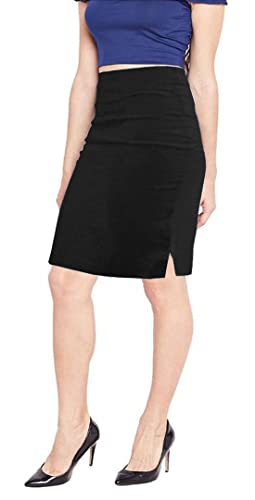 femiss Mädchen Bleistiftrock Schuluniform Damen Stretch Knielang Midi Frauen Büro Arbeit Alltag Bodycon Schwarz Grau Marineblau Bleistiftrock, Schwarz , 40 Cover