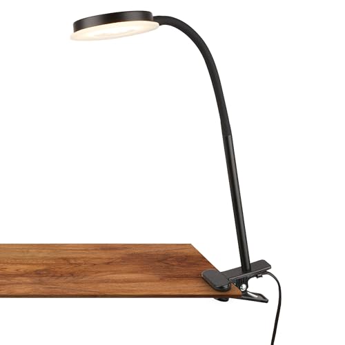 BRILONER - Schreibtischlampe mit Kabelschalter, warmweiße Lichtfarbe, schwenkbar, Leselampe, Klemmlampe, Klemmleuchte, Nachttischlampe, Leselicht Kinder, Bürolampe, Bettlampe, 26x10,5x37 cm, Schwarz