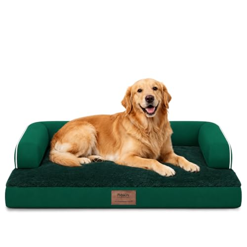 MEKIY Orthopedic Large Dog Bed Washable, Orthopedic Emerald Dog Beds with Egg Foam Support, Removable, Machine Washable Plush Cover and Non-Slip Bottom for Extra Large Dogs