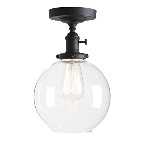 Super Big Clearance! Permo Vintage Ceiling Light 1-Lights Pendant Lighting Chandelier with 7.9" Globe Clear Glass (Black)