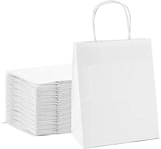 Switory 100pc Kraft Paper Bag with Handles 20.3x12x26.7cm White Shopping Gift Bag with Twisted Handles for Party Favor, Packaging, Customization, Carry, Retail, Merchandise, Wedding