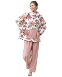 Focupaja 2 Piece Fuzzy Fleece Pajamas Women Winter Warm Sleepwear Sets Pullover Top & Pants Loungewear Teens Ladies Nightwear Leaf S Pink