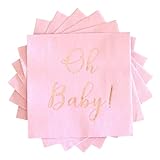 Baby Shower Napkins - 50 Pack Disposable Paper Luncheon Cocktail Napkins with Foil "Oh Baby!" Folded 6.5"x6.5" for Girl Baby Shower Party (Pink with Rose Gold)