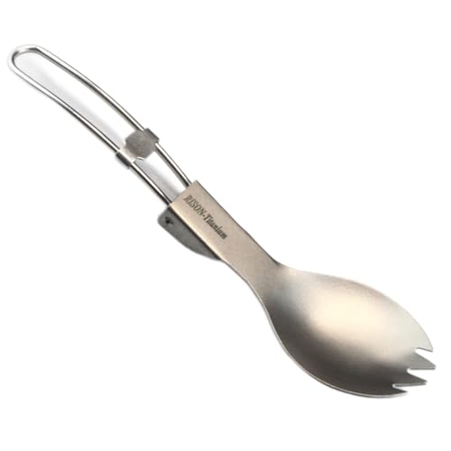 RISON-Titanium Folding Spork Ultra Light and Premium Quality 1PCS Camping Silver Spork Folding Handle for Camping Backpacking Hiking Fishing or other Outdoor Activities
