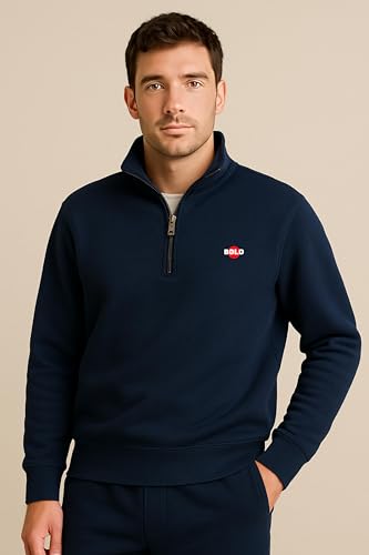 Image of BOLD FITNESS Men's Half-Zip Fleece Sweatshirt | Stylish, Breathable, Quarter-Zip Pullover Full Sleeve Winter Wear.