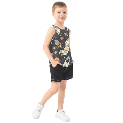 Boys' Tank Top Shirt Astronauts in Sport Activities with Spaceships and Planets Sleeveless T-Shirts4